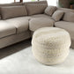 18" Ivory And Green Cotton Blend Round Striped Pouf Ottoman