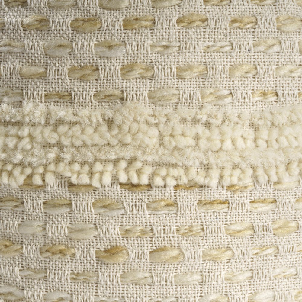 18" Ivory And Green Cotton Blend Round Striped Pouf Ottoman