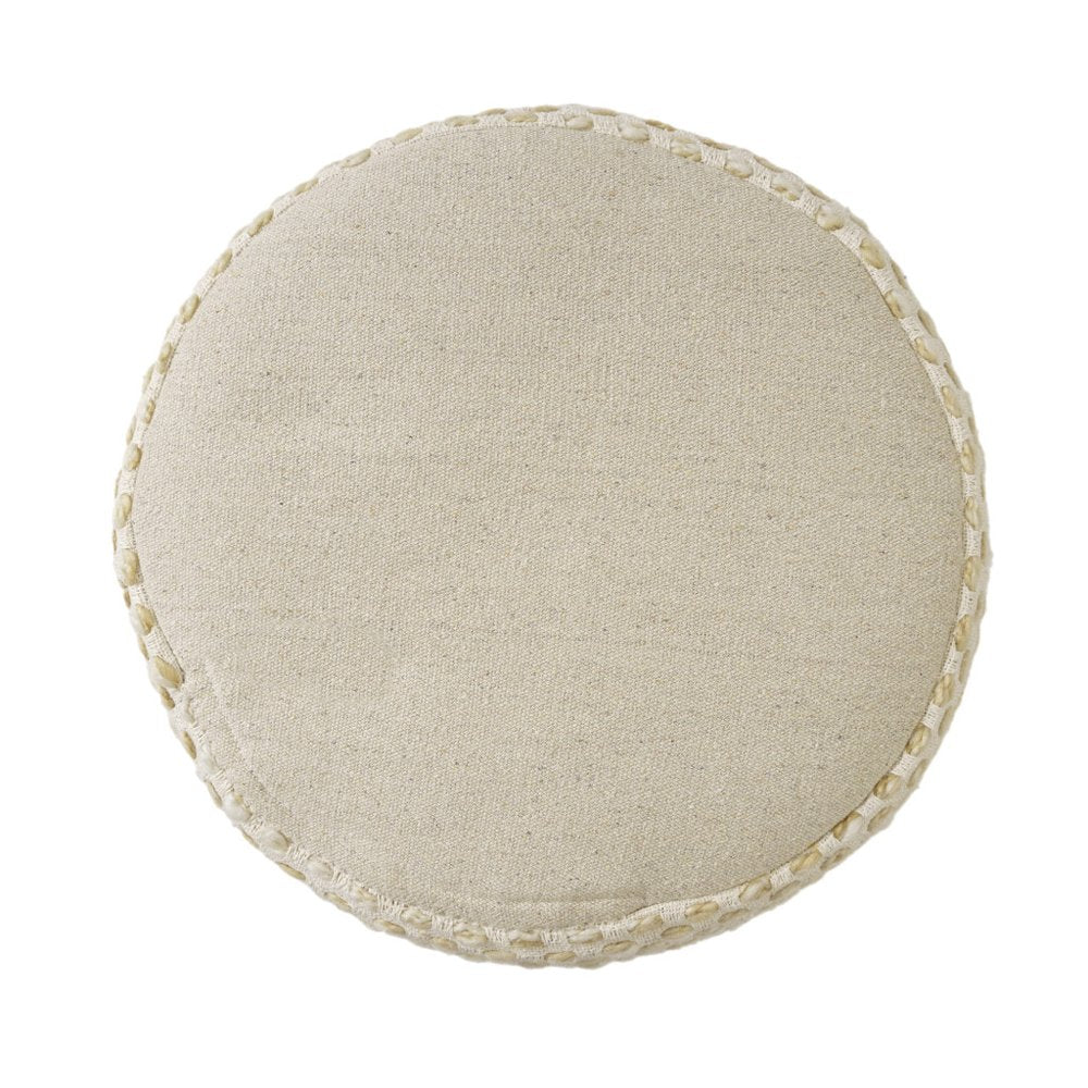 18" Ivory And Green Cotton Blend Round Striped Pouf Ottoman