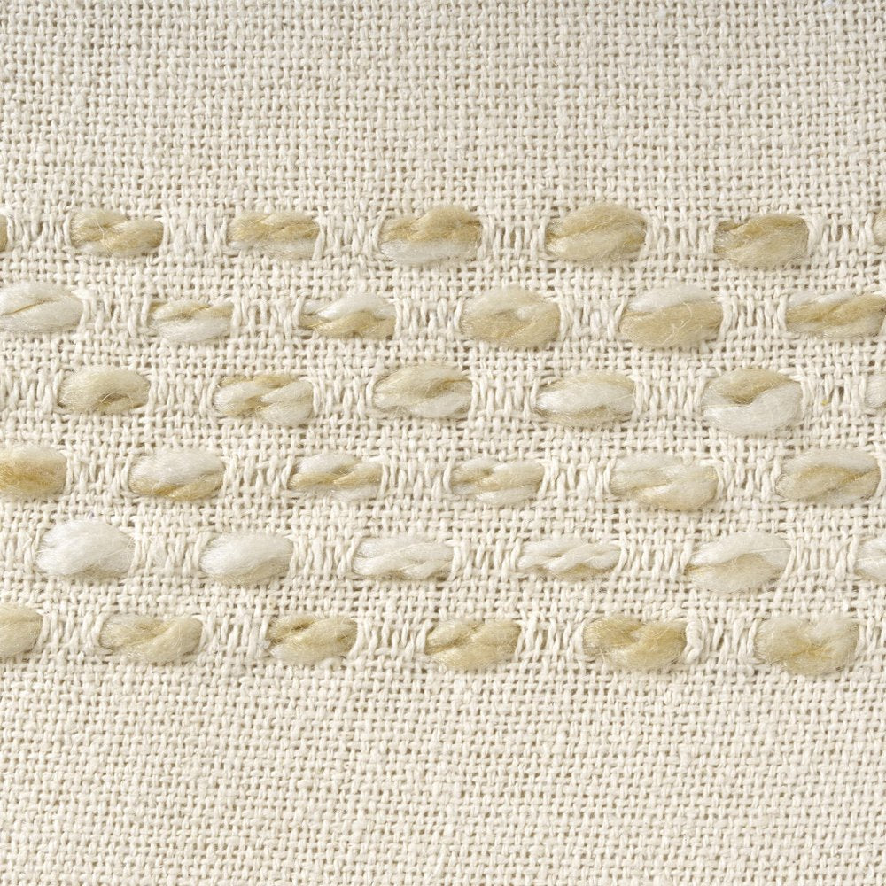 18" Ivory And Green Cotton Blend Round Striped Pouf Ottoman