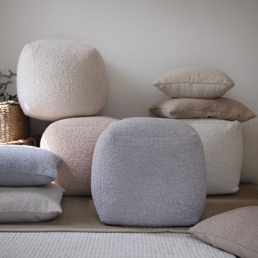 18" Taupe Polyester Cube Outdoor Pouf Ottoman