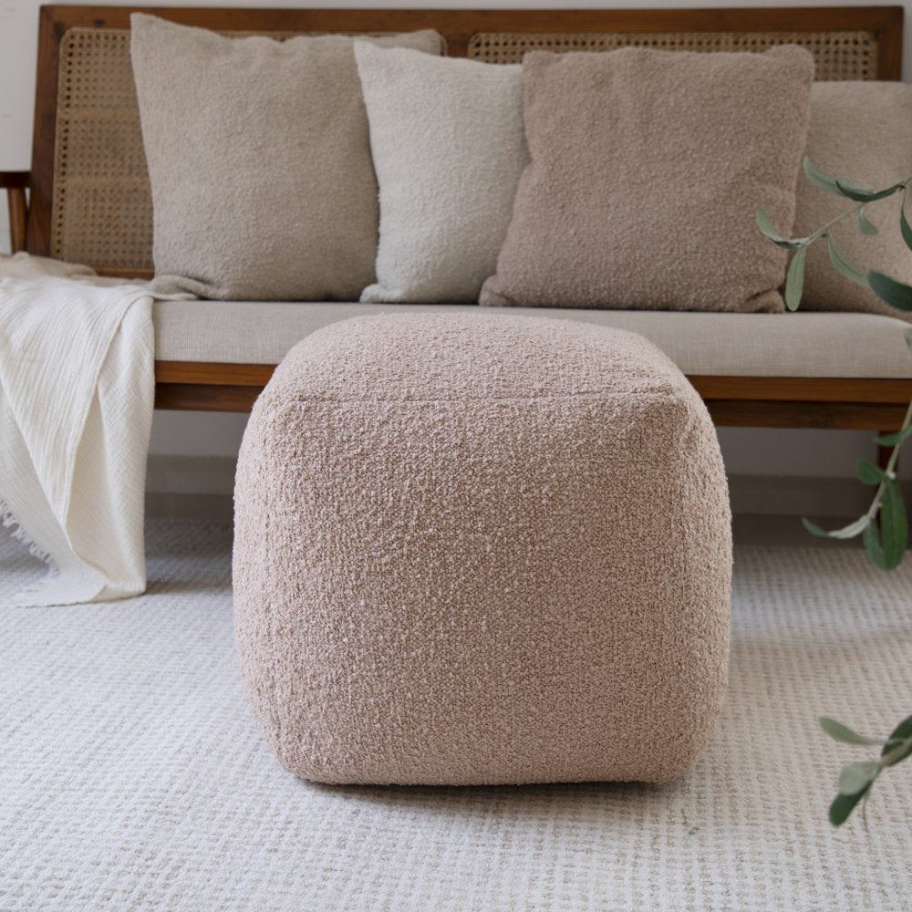 18" Taupe Polyester Cube Outdoor Pouf Ottoman