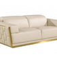 89" Beige And Gold Leather Sofa