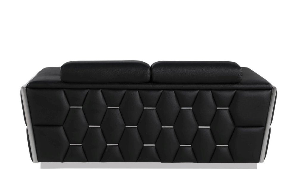 70" Black And Silver Italian Leather Loveseat