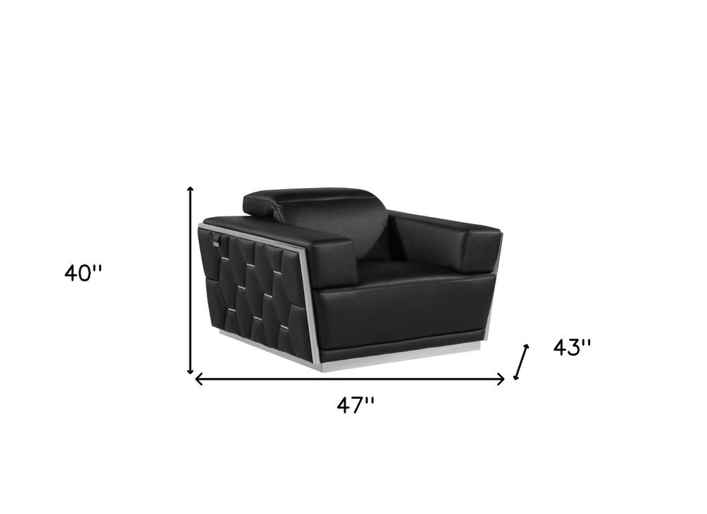 47" Black and Silver Italian Leather Club Chair