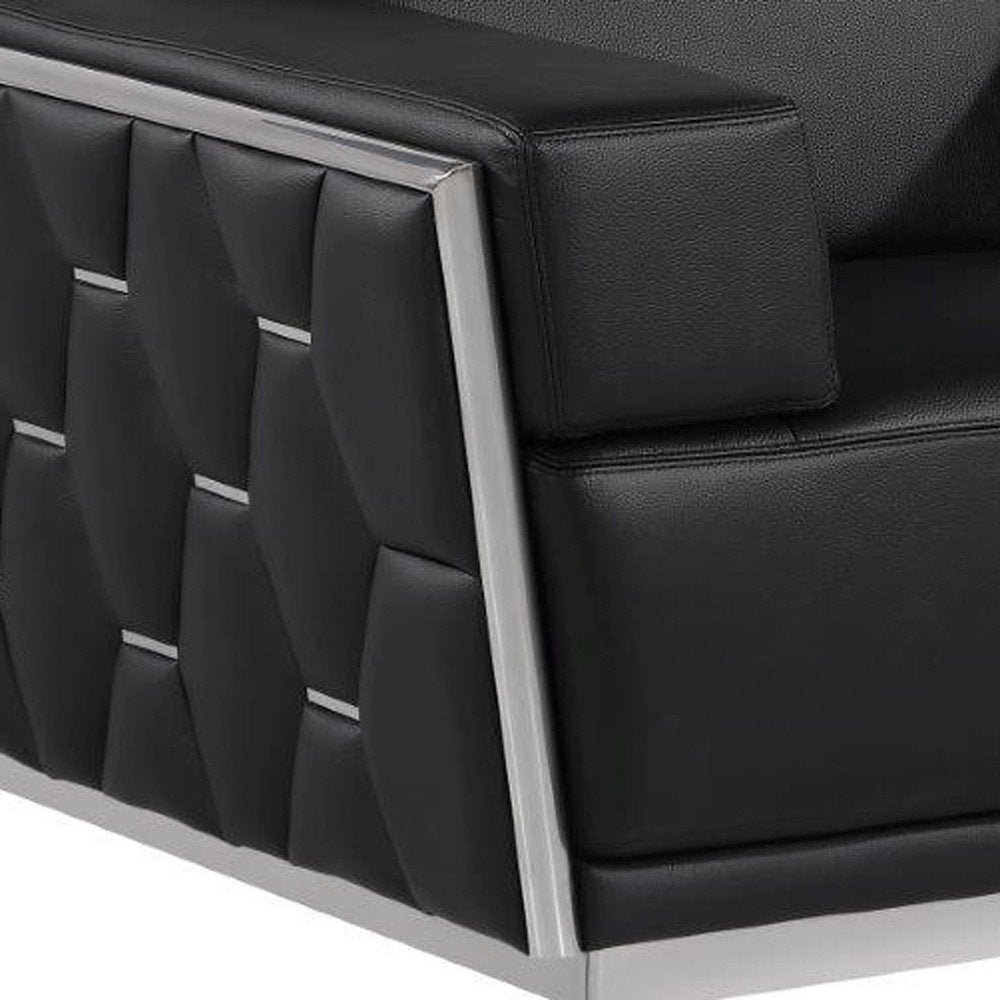 47" Black and Silver Italian Leather Club Chair