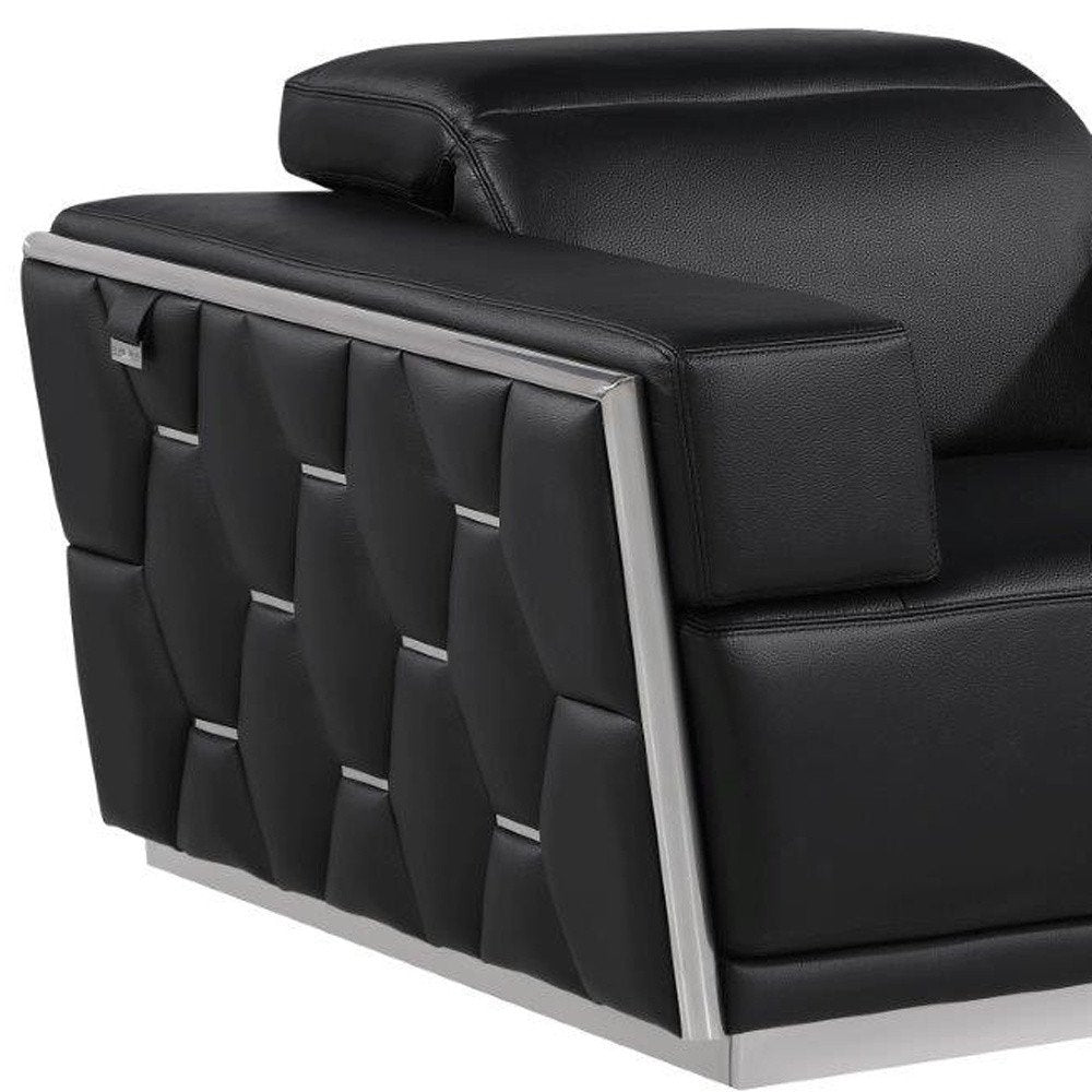 47" Black and Silver Italian Leather Club Chair