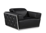 47" Black and Silver Italian Leather Club Chair