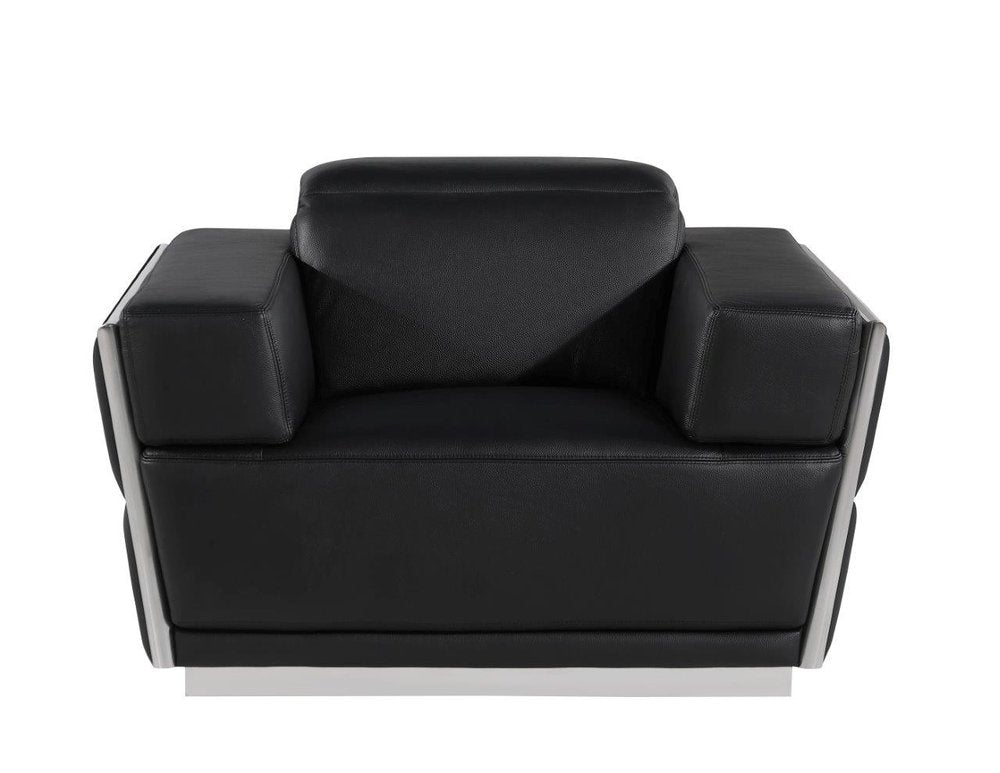 47" Black and Silver Italian Leather Club Chair