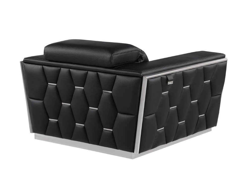 47" Black and Silver Italian Leather Club Chair