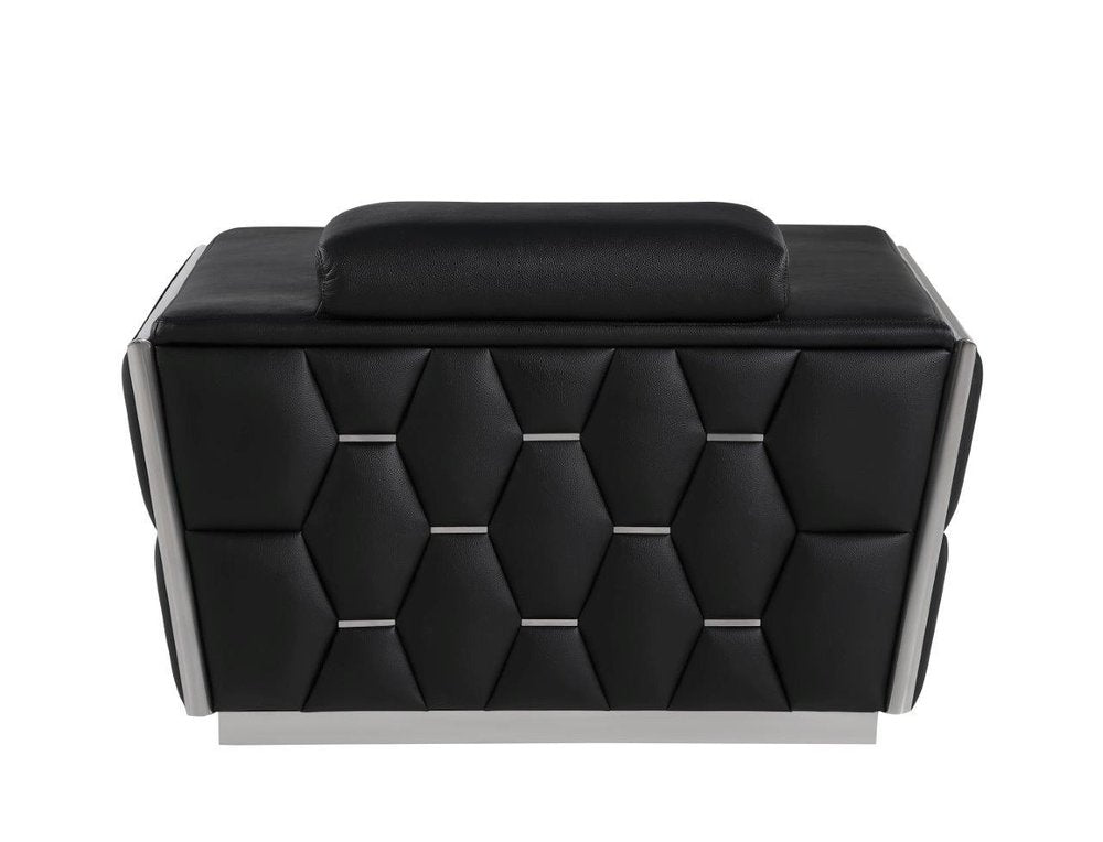 47" Black and Silver Italian Leather Club Chair