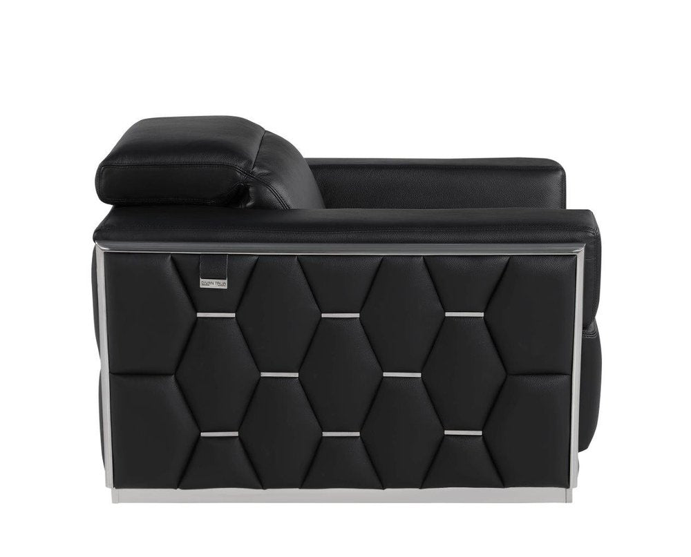 47" Black and Silver Italian Leather Club Chair