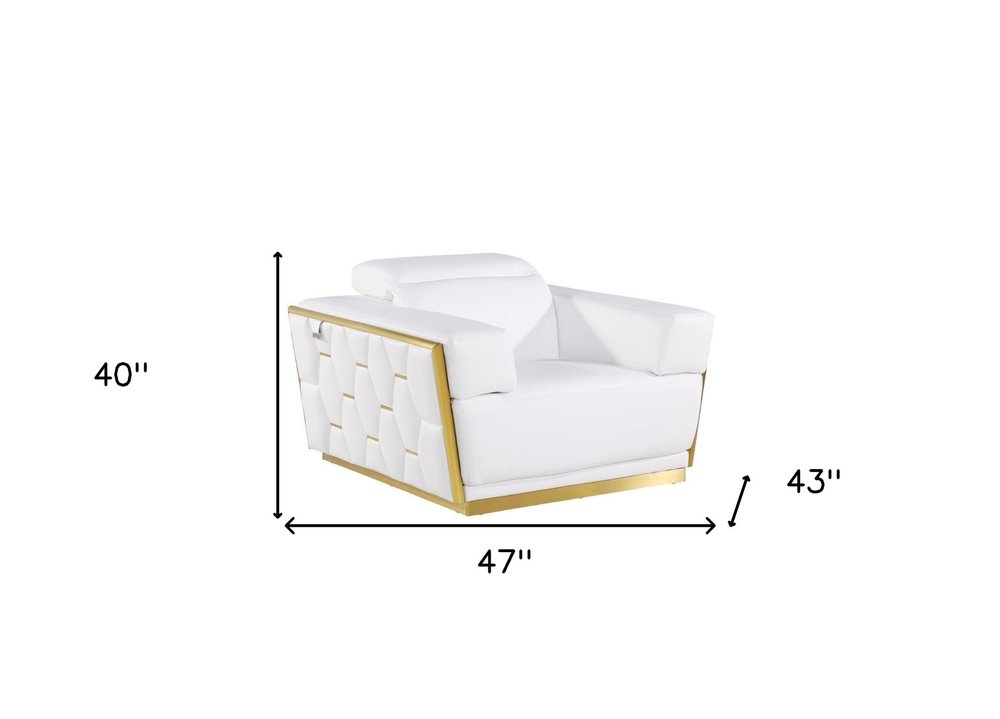 47" White and Gold Italian Leather Club Chair