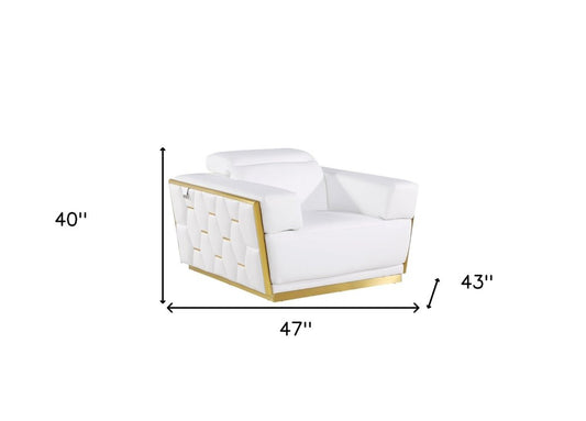 47" White and Gold Italian Leather Club Chair