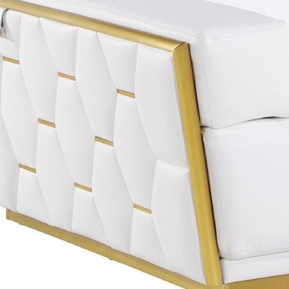 47" White and Gold Italian Leather Club Chair