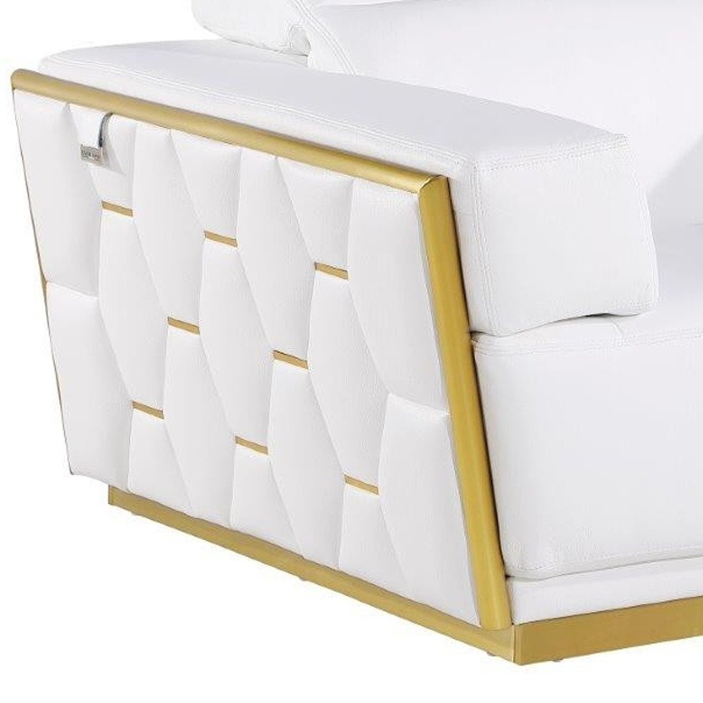 47" White and Gold Italian Leather Club Chair