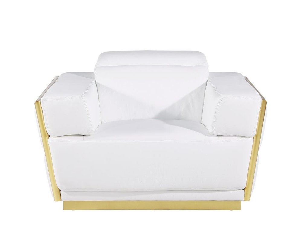 47" White and Gold Italian Leather Club Chair