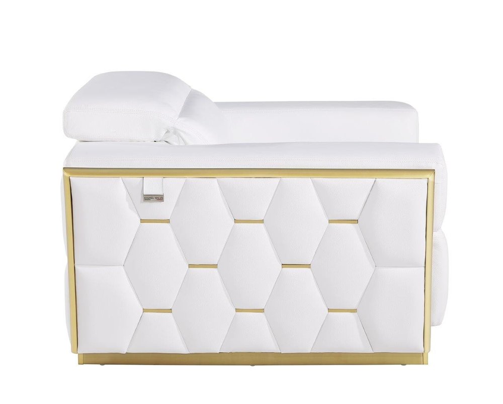 47" White and Gold Italian Leather Club Chair