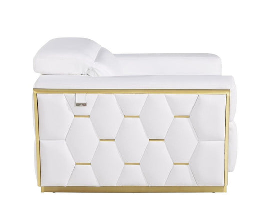 47" White and Gold Italian Leather Club Chair