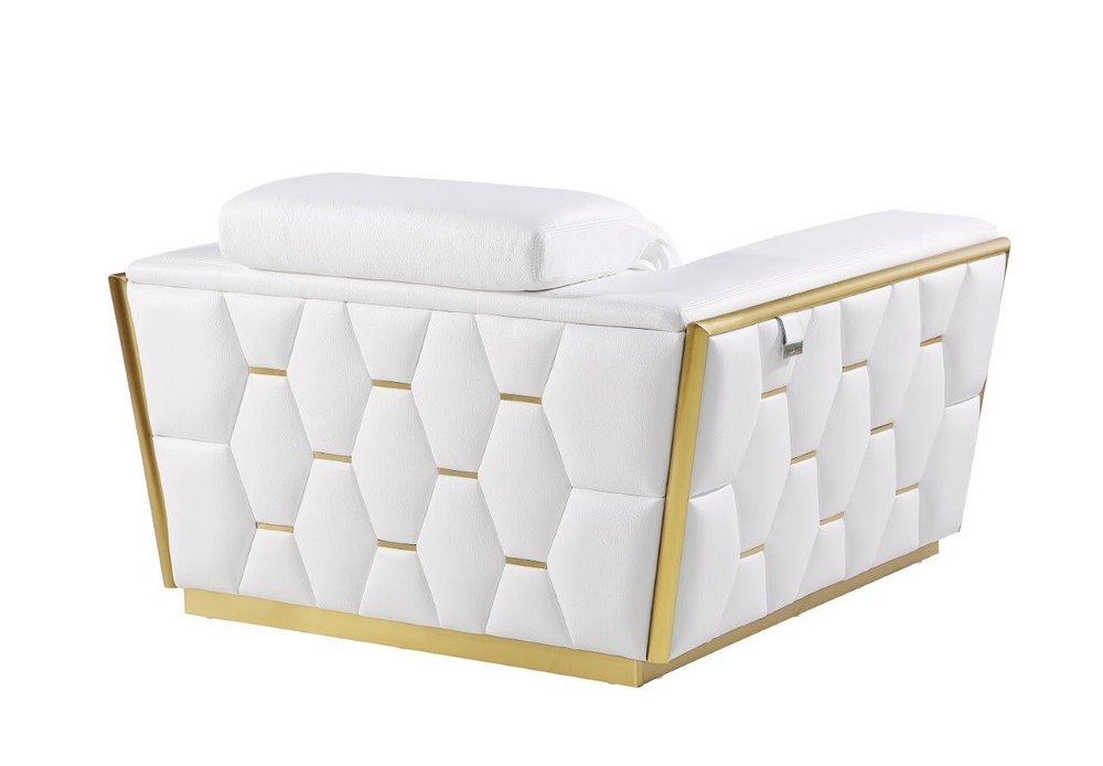 47" White and Gold Italian Leather Club Chair