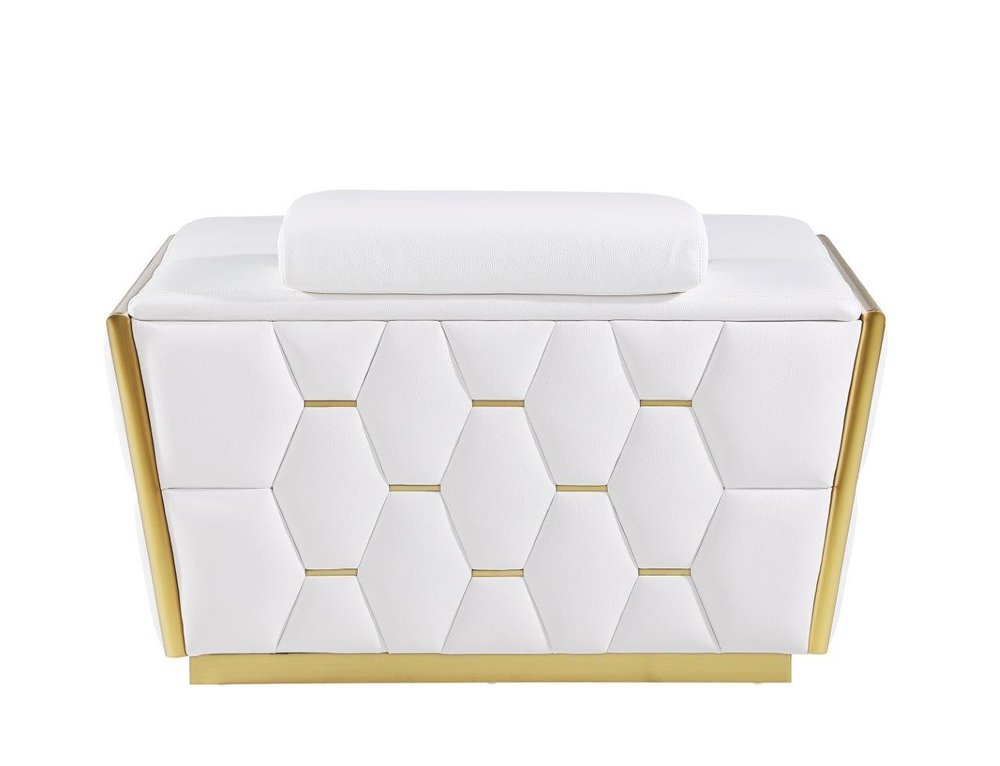 47" White and Gold Italian Leather Club Chair