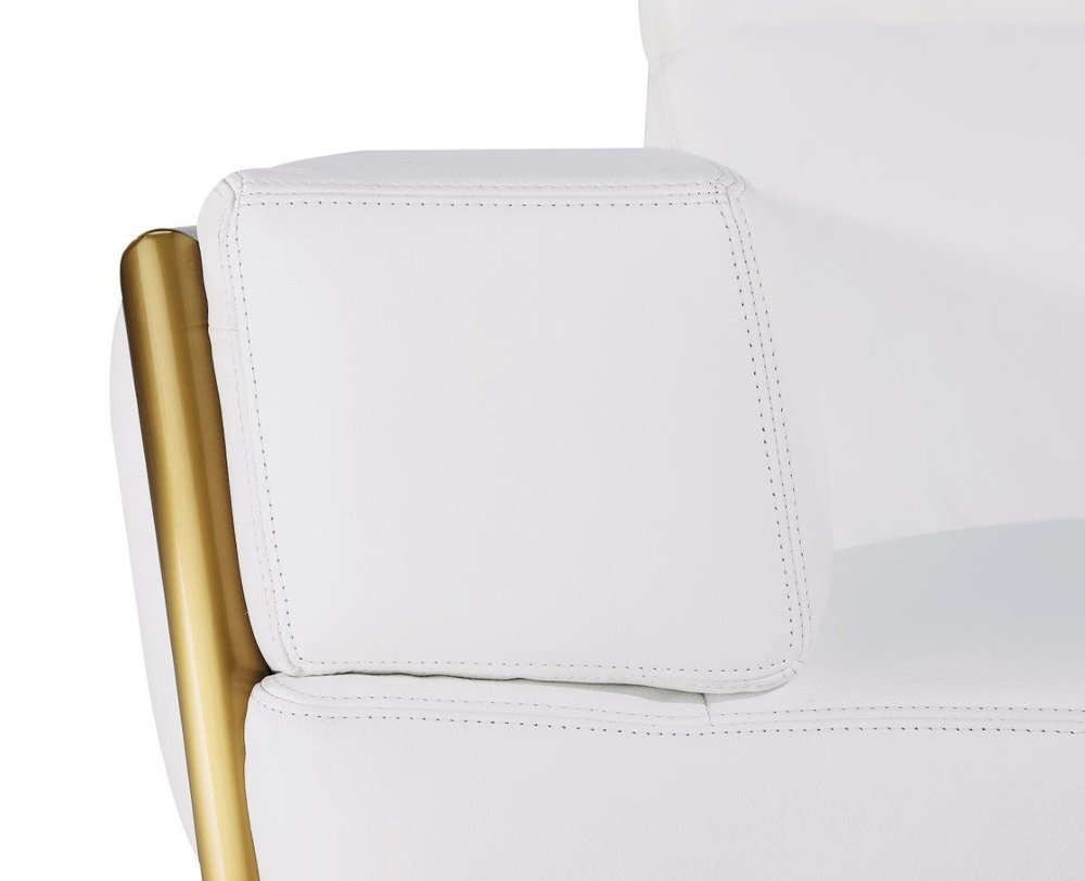 47" White and Gold Italian Leather Club Chair