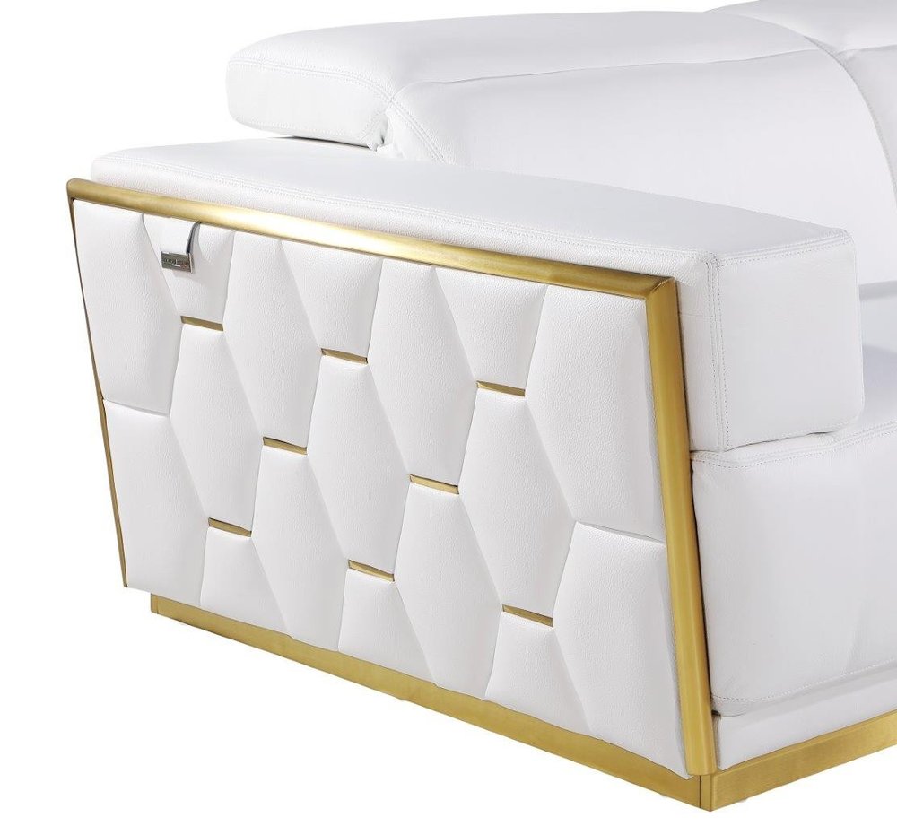 47" White and Gold Italian Leather Club Chair