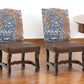 Set of Two Blue And Brown Solid Wood Upholstered Chenille And Leather Dining Side Chairs