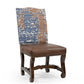 Set of Two Blue And Brown Solid Wood Upholstered Chenille And Leather Dining Side Chairs