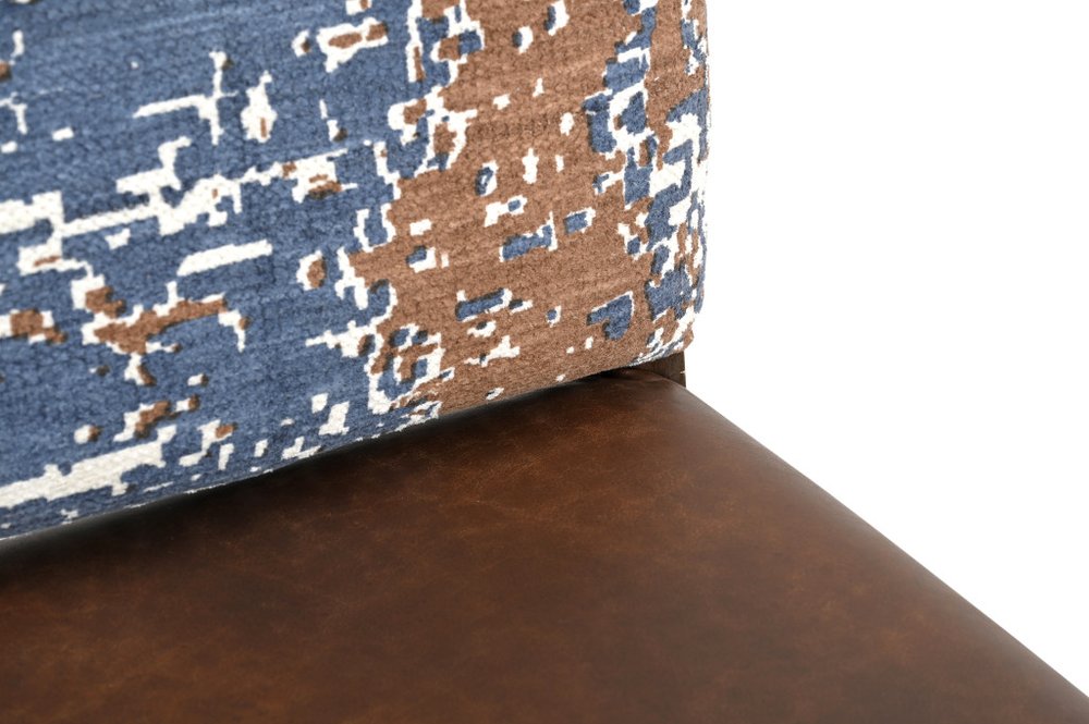 Set of Two Blue And Brown Solid Wood Upholstered Chenille And Leather Dining Side Chairs