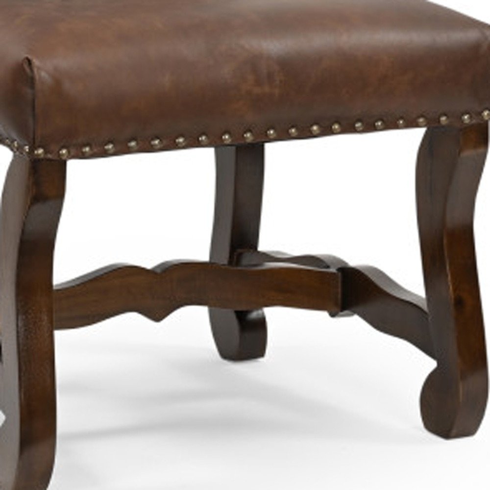 Set of Two Blue And Brown Solid Wood Upholstered Chenille And Leather Dining Side Chairs