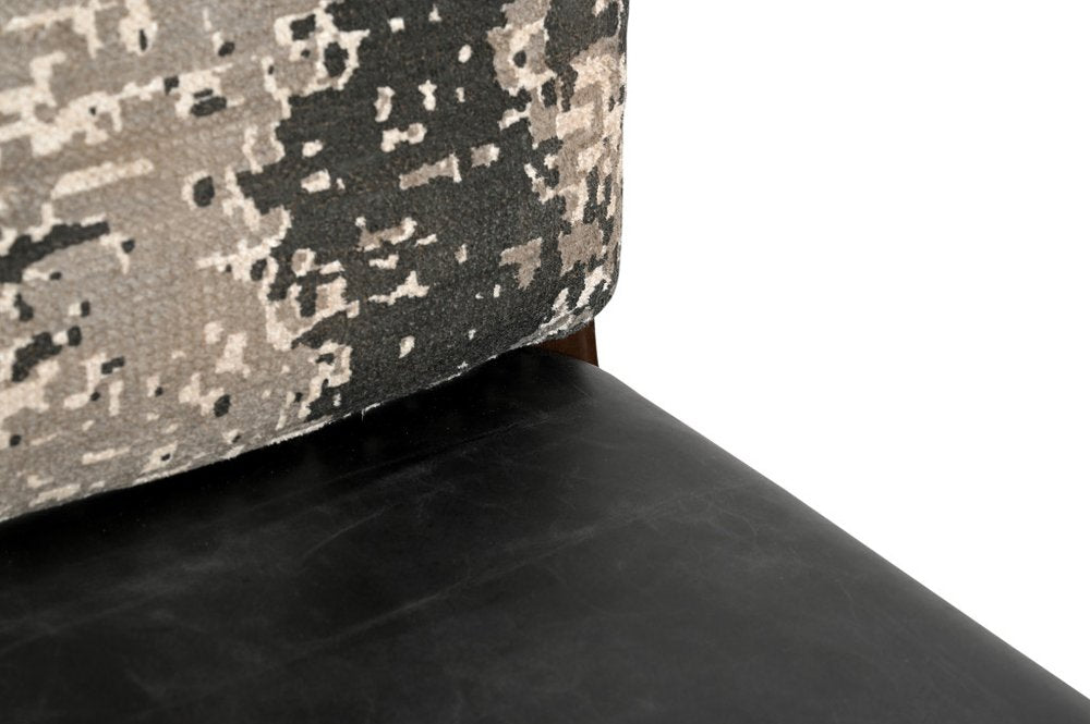 Set of Two Black Gray And Dark Brown Solid Wood Upholstered Chenille And Leather Dining Side Chairs