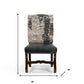 Set of Two Black Gray And Dark Brown Solid Wood Upholstered Chenille And Leather Dining Side Chairs