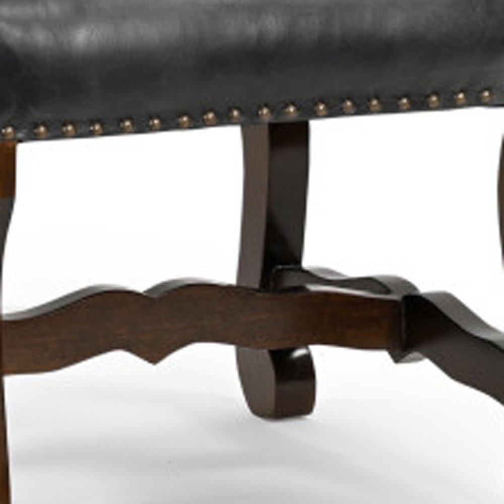 Set of Two Black Gray And Dark Brown Solid Wood Upholstered Chenille And Leather Dining Side Chairs