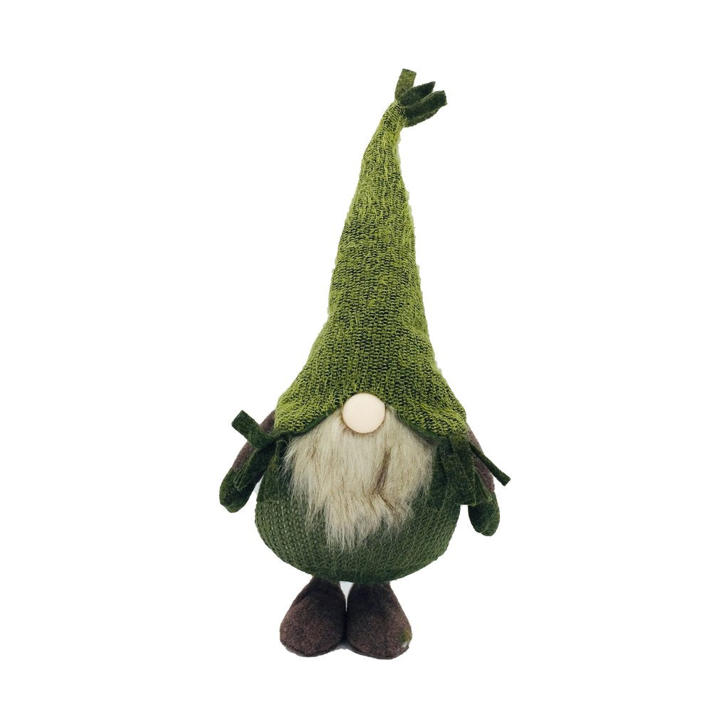 23" Green And White Fabric Standing Gnome