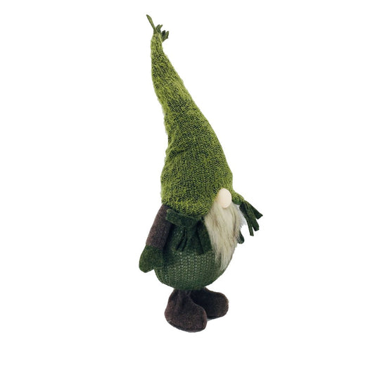 23" Green And White Fabric Standing Gnome
