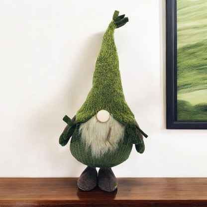 23" Green And White Fabric Standing Gnome