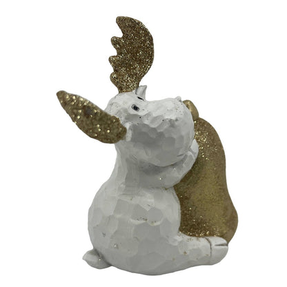 9" White And Gold Polyresin Moose Christmas Reindeer Figurine