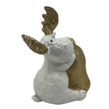 9" White And Gold Polyresin Moose Christmas Reindeer Figurine