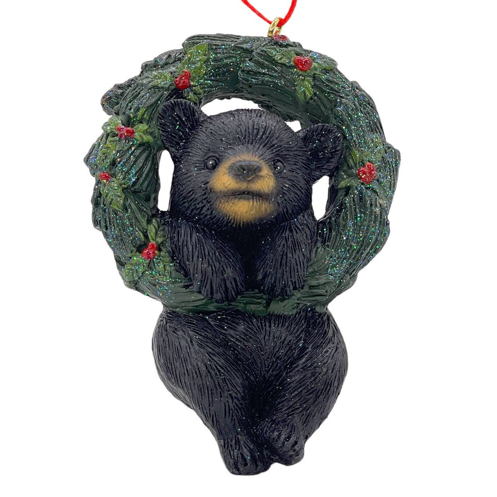 5" Black Green And Red Resin Bear Christmas Santa Figurine