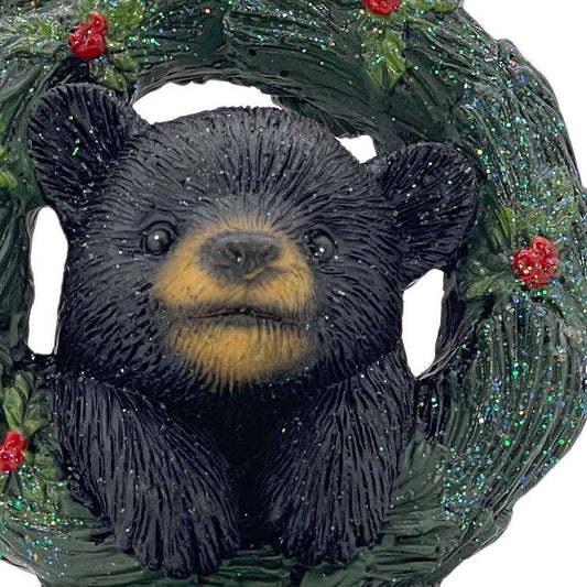 5" Black Green And Red Resin Bear Christmas Figurine