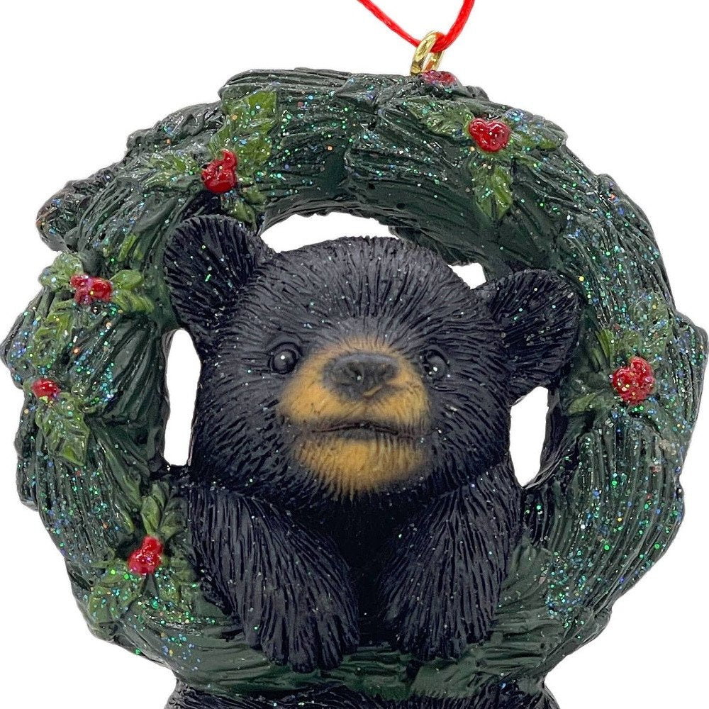 5" Black Green And Red Resin Bear Christmas Santa Figurine