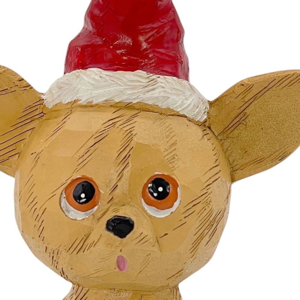 5" Brown Red And White Resin Dog Christmas Santa Figurine