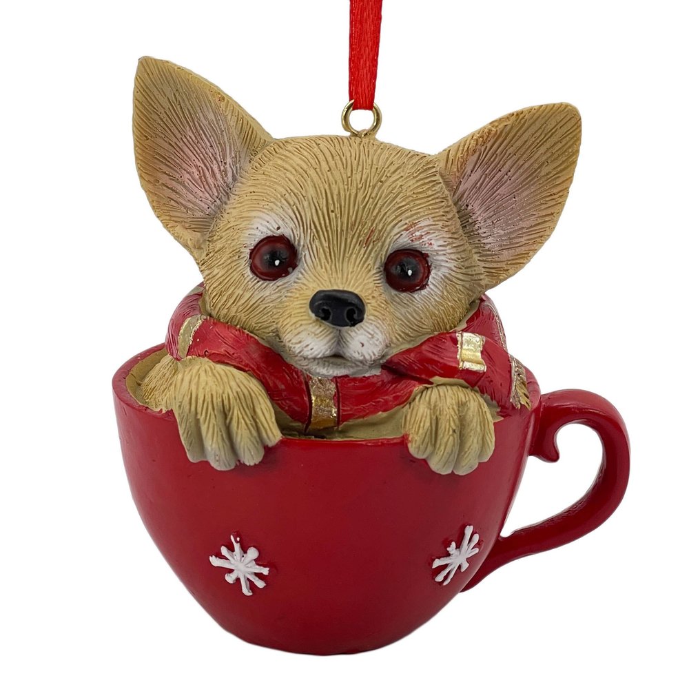 4" Brown And Red Resin Dog Christmas Figurine