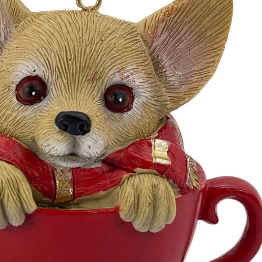 4" Brown And Red Resin Dog Christmas Figurine