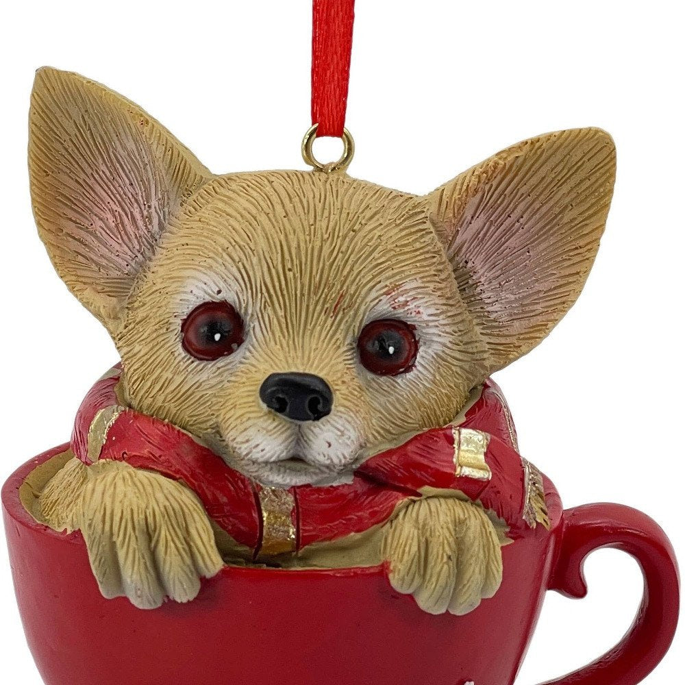 4" Brown And Red Resin Dog Christmas Figurine