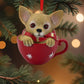 4" Brown And Red Resin Dog Christmas Santa Figurine