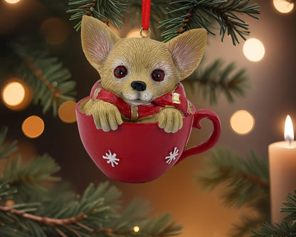 4" Brown And Red Resin Dog Christmas Figurine