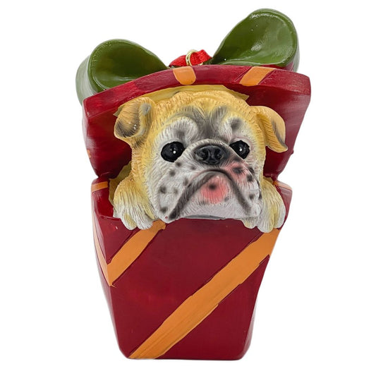 4" Brown Red And Green Resin Dog Christmas Figurine