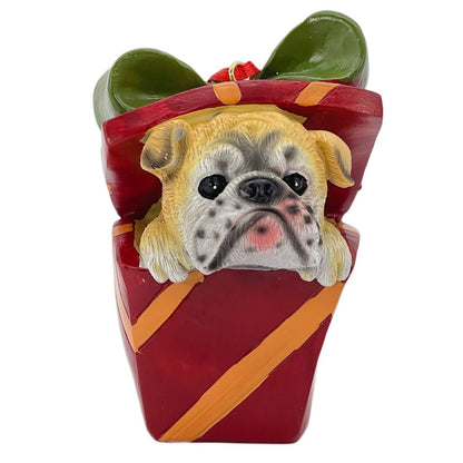 4" Brown Red And Green Resin Dog Christmas Santa Figurine